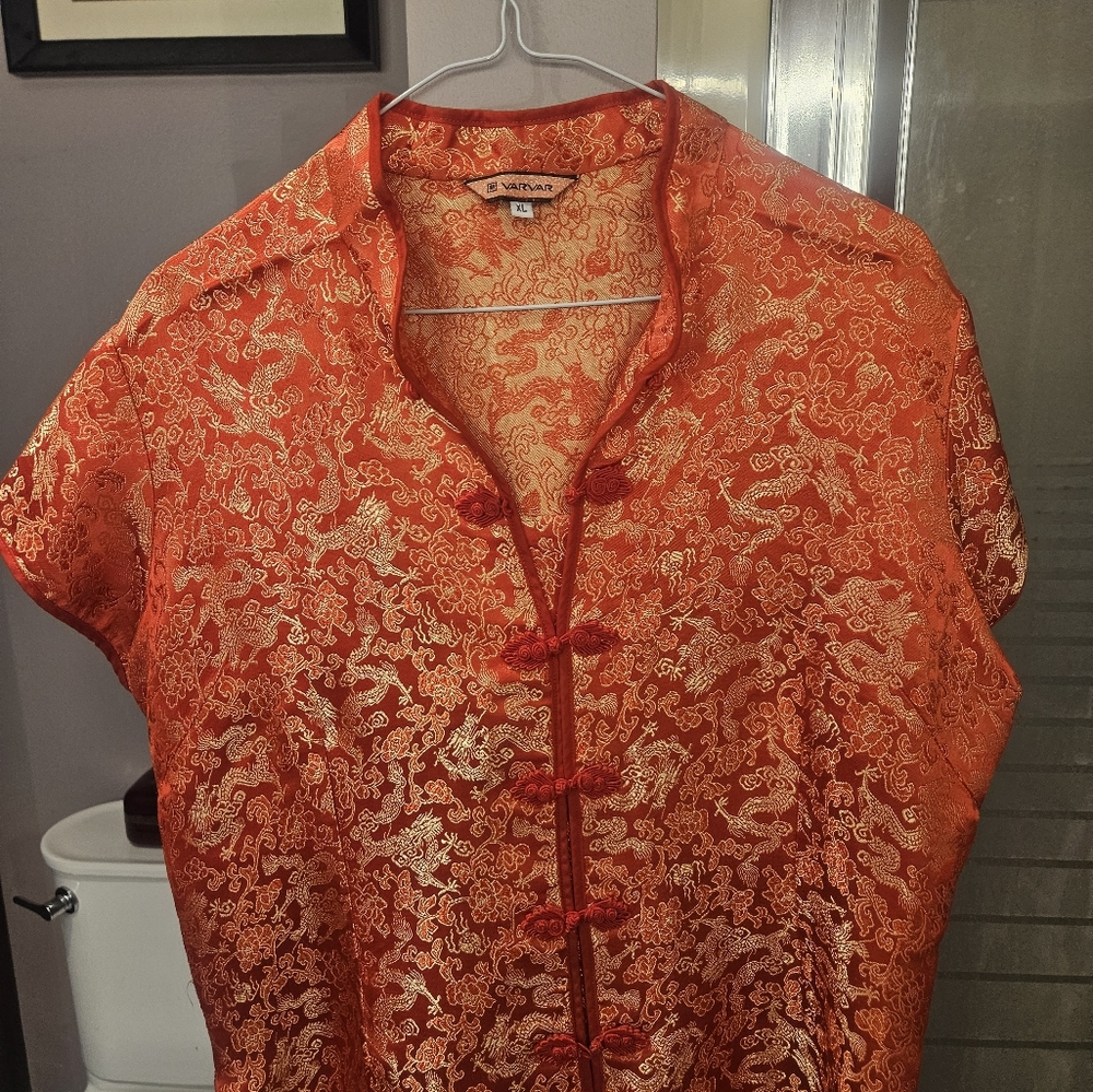 Varvar Red and Gold Brocade Top